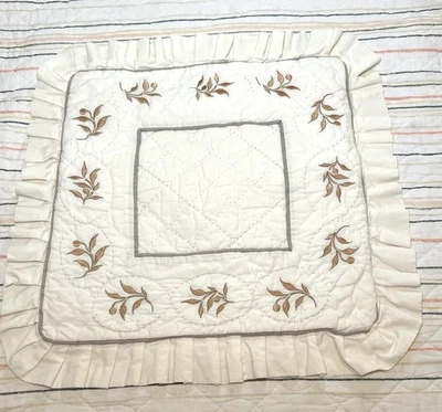 Embroidered Pillow Cover 16x16  Cream  Cottage Core Ruffled Edge Vintage - Image 1 of 4