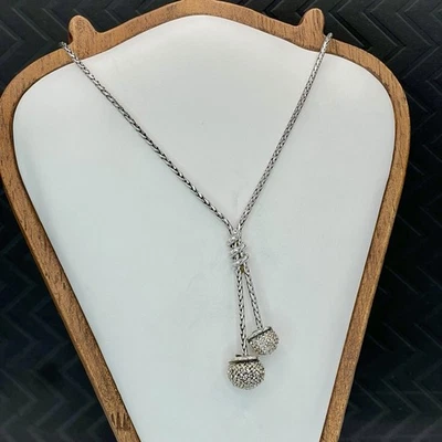 Brighton Twist Necklace Silver Tone Pavé Crystal Drop Y Style Adjustable - Image 1 of 4