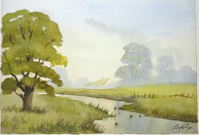 Large modern watercolour painting of English lanscape, listed artist Digby Page - Image 1 of 2