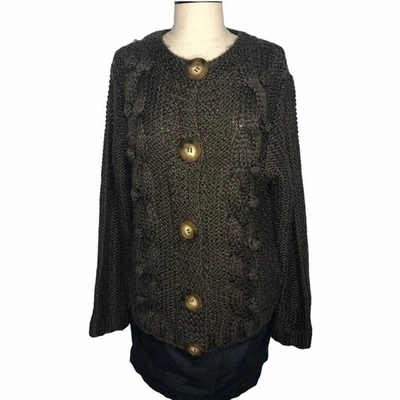 Cárdigan Suéter One Girl Who Grueso Tejido Mezcla Lana Marrón Botones De Gran Tamaño M Foto 1 de 4