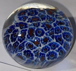 Vintage Millefiori Glass Paperweight Red/White/Blue 1.75” X 1.3” - Picture 1 of 10