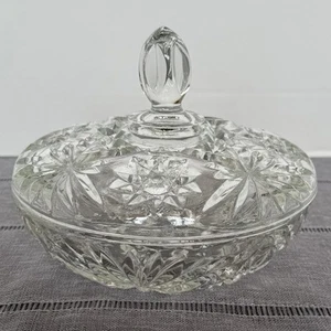 Vintage Star of David Crystal Glass Anchor Hocking Covered Candy Dish Bowl Lid - Picture 1 of 8