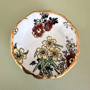 Vintage Butter Pat HISPANIA CH of MANISES, Spain 3.5" Floral & Gold Porcelain - Picture 1 of 10