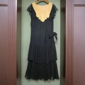 Antique Vintage Flapper Dress Black Chiffon Lace Museum Archive Study Collection - Picture 1 of 24