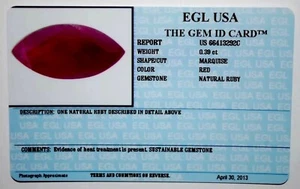 EGL USA TESTED AND CERTIFIED MARQUISE RED 0.39CT NATURAL RUBY - Picture 1 of 3