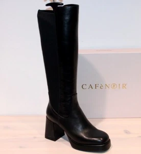 % RESTPAARE SONDERVERKAUF % CAFE NOIR Leder Stiefel High Heels Nero- Neu! Gr. 40 - Bild 1 von 9