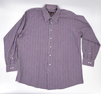 Camisa masculina BCBG extra grande 17,5 34/35 listrada rosa roxa com botões manga longa - Imagem 1 de 4