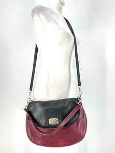 Michael Kors Fold Over Flap 2 Way Carry Cranberry & Black Messenger Crossbody - Picture 1 of 15