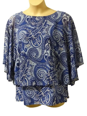 Coco Bianco Womens Smart Blouson Style Top size 2XL Blue Chiffon Overlay BNWOT - Image 1 of 4