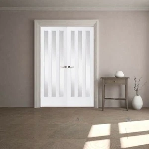 internal french doors aston frosted glass white primed composite double doors - Picture 1 of 9