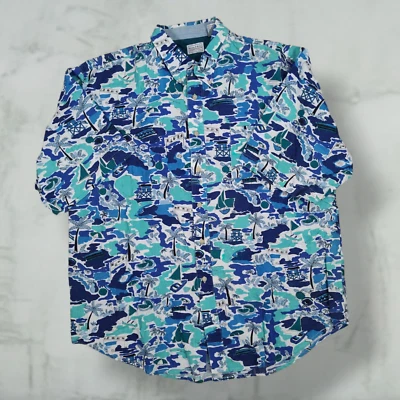 Vintage 90s Bugle Boy Graphic Print Casual Shirt Size XXL Beach Ramie Cotton - Image 1 of 4