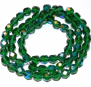 CZ3125 Emerald Green AB 6mm Fire-Polished Faceted Round Czech Glass Bead 16" - Picture 1 of 1