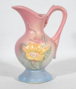 Hull Magnolia Ewer/Pitcher Pink & Blue Matte Glaze 5" Tall No Crazing - Picture 1 of 10
