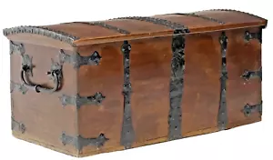 Antique Coffer, Storage Chest English, Iron-Strapped, Oak, Dome-Topped, 1800s! - Picture 1 of 5