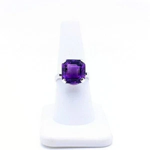 Vintage 10k White Gold Amethyst Ring, ?ct Square Cut Amethyst White Gold Ring, R - Picture 1 of 10