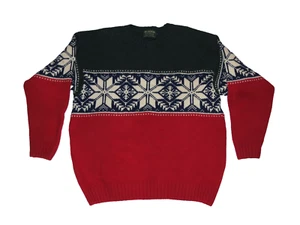 McAdam Knitwear Mens Sweater Large Scotland Pure Wool Snowflake Red/Green/Blue - Picture 1 of 2