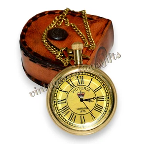 Vintage Brass Pocket Watch with Chain & case Classic Timepiece, Fully Functional - Picture 1 of 6