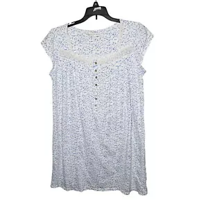 Eileen West Womens Small Blue Floral Nightgown With Lace Trim & Button Front - Picture 1 of 8