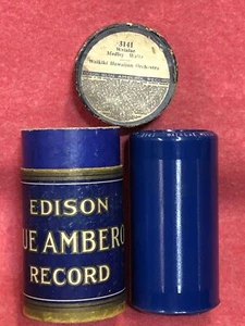 Edison BLUE Cylinder AMBEROL Record 3141 Waialae Medley- Waltz *CASE & 3141 Lid - Picture 1 of 4
