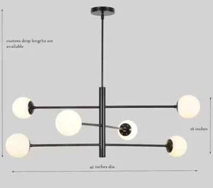 Stilnovo Style Six Globe Sputnik Brass Chandelier Pendant Light Fixture - Picture 1 of 5