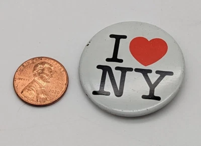 复古 - I Love 纽约 - 背针纽扣白色圆形复古 — 第 1/4 张图片