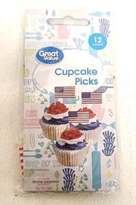 Cupcake Toothpick USA Flag United States 4th of July Patriotic Red White Blue 12 - Picture 1 of 3