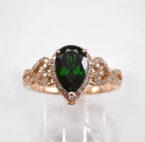 4.20 Ct Pear Cut Simulated Green Emerald Wedding Ring In 14k Yellow Gold Plated - Picture 1 of 5
