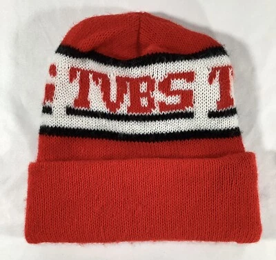 Boné vintage TUBS punho gorro esqui inverno malha chapéu caveira vermelho e branco tamanho adulto - Imagem 1 de 4