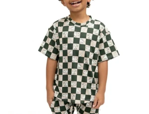 Monkeeroos Bamboo Dino Dinosaur Checks Boys/Unisex Toddler Tee-Shirt Size 4T New - Picture 1 of 4