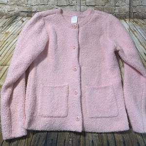 Hanna Andersson Girls US Sz 12 Pink Marshmallow Soft Button Up Cardigan Sweater - Picture 1 of 5