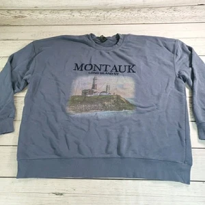 Montauk New York Adult Sweatshirt Large Blue Long Island Lighthouse - Picture 1 of 7