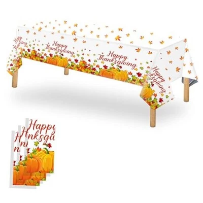  Toalha de mesa de Ação de Graças (3 pacotes), mesa de abóbora descartável 108x54 polegadas  - Imagem 1 de 4