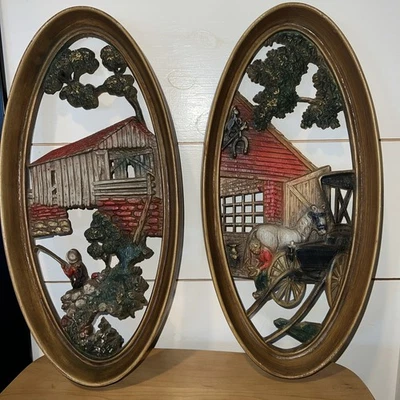 Burwood Products MCM 60s 2pc Wall Hanging Covered Bridge Blacksmith Molded - Image 1 of 4