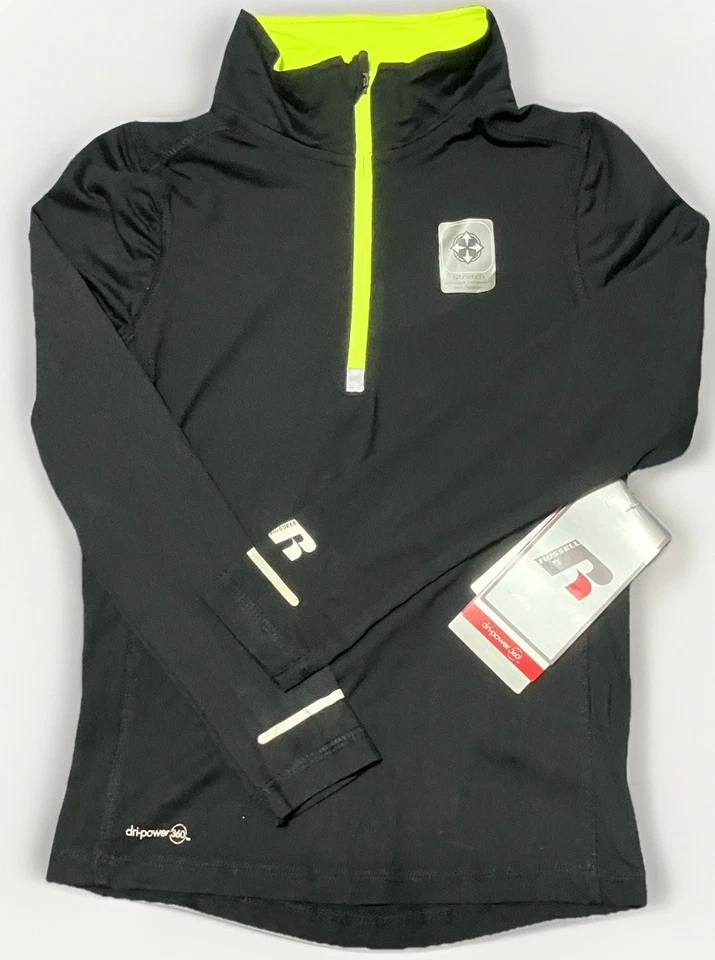 Russell Athletic Boy Quarter Zip Pullover Training Sweatshirt Black Top XS S M L - Image 1 of 1