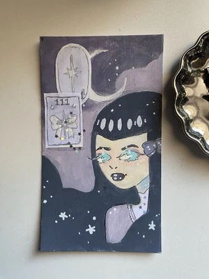 Celestial Pastel Goth Moon Girl Doodle On 3x6 Envelope - Image 1 of 4