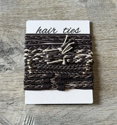 Women’s Boho Bohemian Hair Tie Elastics Dark Brown / Gray Braided Details - Image 1 of 2
