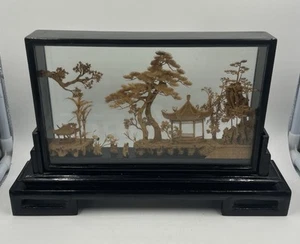 Vintage Chinese Cork Art Landscape Crane Pagoda Diorama Sculpture #276 - Picture 1 of 12