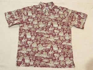 Reyn Spooner Men’s Hawaiian Shirt 2XL Red African Hut Animals Safari - Picture 1 of 14