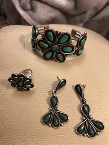 Zuni Indian Jewelry Set Bracelet, Earrings And Ring - Picture 1 of 7