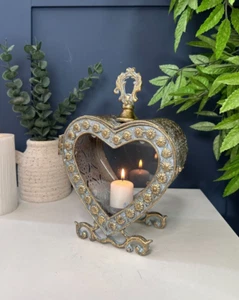 Vintage Glass Heart Candle Holder Floor Table Lantern | Hand Welded Home Decor - Picture 1 of 8