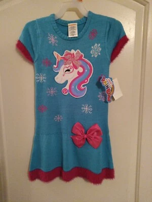 Girls Size XS 4/5 Sweater Dress Nickelodeon's jojo Siwa blue/Pink knit - Image 1 of 4