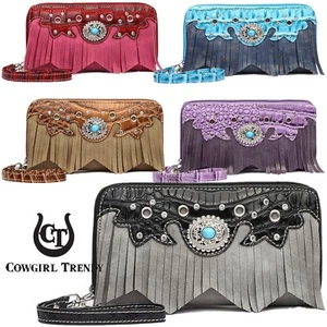 Western-Stil Fransen klassische Concho Nieten Damen Kalbsleder Geldbörse Clutch Geldbörse - Bild 1 von 21