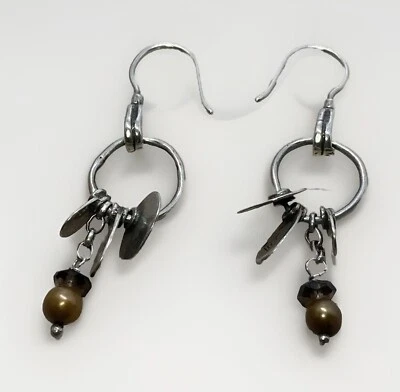 Pendientes colgantes SILPADA W1550 plata esterlina 925 disco cuarzo ahumado cobre perlas Foto 1 de 4