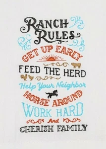 TOALLA DE PLATO DE SACO DE HARINA BORDADA MÁQUINA RANCH RULES - Imagen 1 de 2