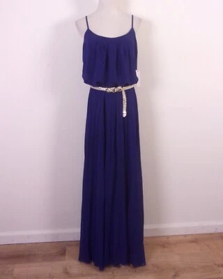Nuevo con etiquetas Nuevo Vestido Bisou Bisou Michele Bohbot Azul Real Maxi Núcleo Cinturón Talla 12 Foto 1 de 4