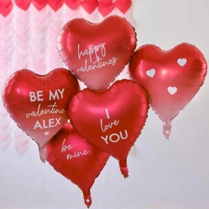 Customisable Red Heart Balloons - Valentine's Day Balloons With Stickers - x 5 - Picture 1 of 2