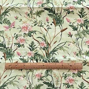 2.6 YD Light Green Cattail Floral Fabric Quilting Cotton - Picture 1 of 6