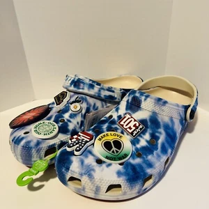 Levis X Crocs Classic Clog Blue Tie Dye Men's 12 Levi Strauss Peace Love Charms - Picture 1 of 10