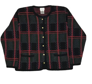 Liz Baker Sweater Women's MP Black Plaid Button Up Pockets Cardigan - Picture 1 of 9