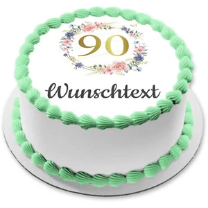 90.Geburtstag eßbar Tortenaufleger Party Deko personalisiert Geschenk Name Blume - Bild 1 von 13